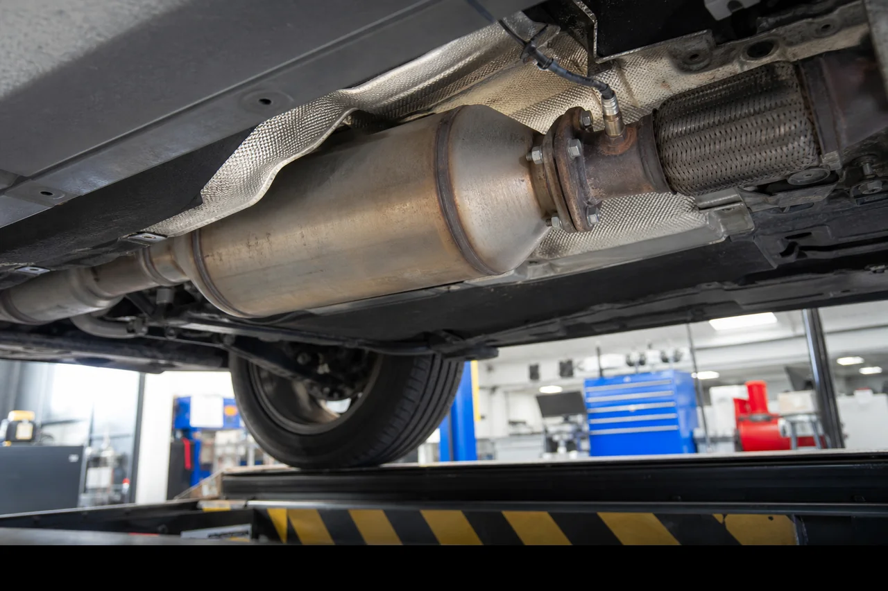Diesel particulate filter and ECU diagnostic laptop during emissions health check at Finish Line Remaps Lancashire